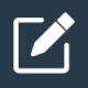 Website_Icons_100x100px16 Icon depicting a white pencil inside a white square with rounded edges, set against a dark blue background.
