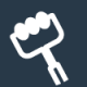 Website_Icons_100x100px9 A white icon of a hand holding a fork with three prongs on a dark blue background.